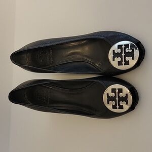 Tory Burch Black Leather Wedge Shoes / Size 8.5